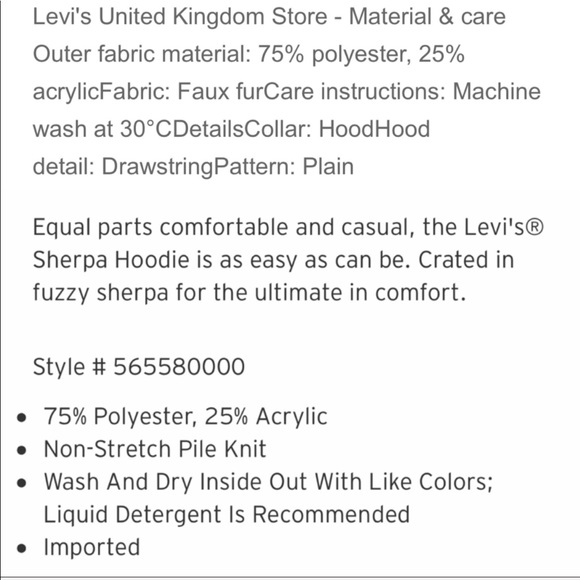 LAST! NWT 5 Star HTF LEVI’S White Sherpa Hoodie - Picture 8 of 8